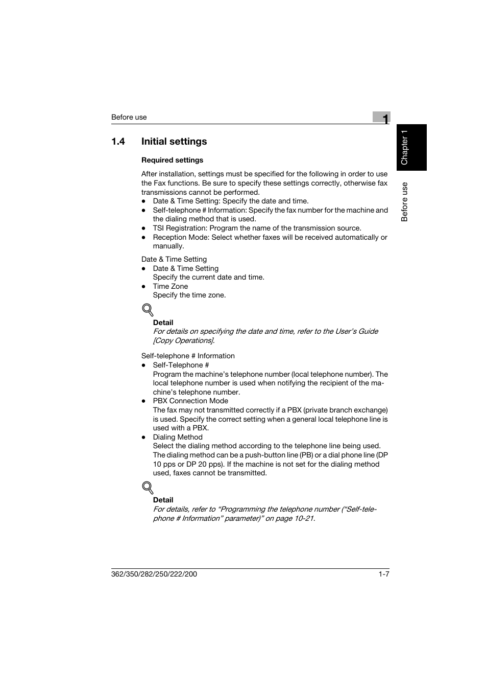 4 initial settings, Required settings, Initial settings -7 | Required settings -7 | Konica Minolta bizhub 222 User Manual | Page 36 / 366