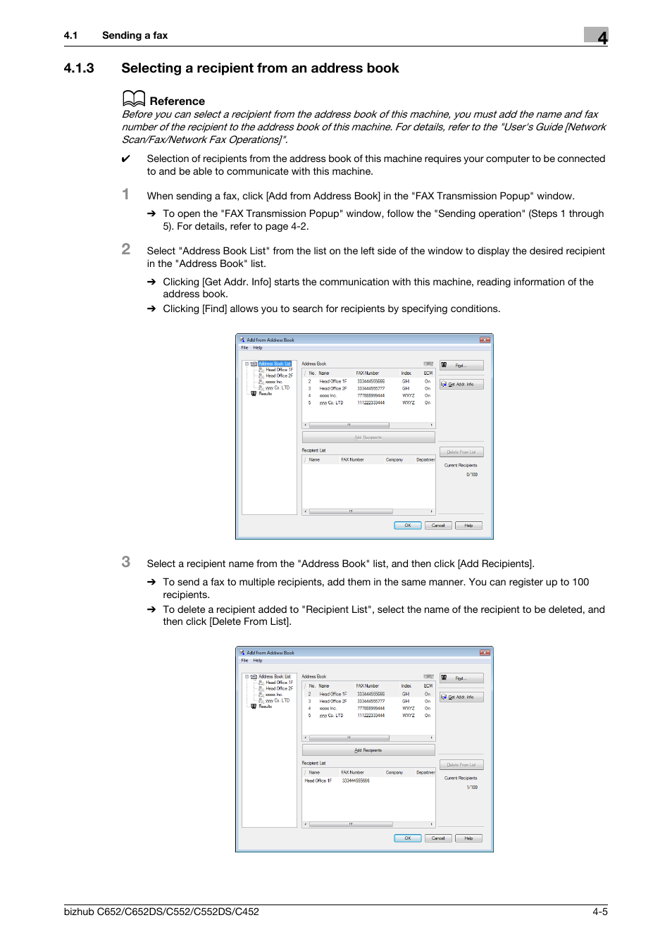 3 selecting a recipient from an address book, Selecting a recipient from an address book -5 | Konica Minolta BIZHUB C652DS User Manual | Page 36 / 73