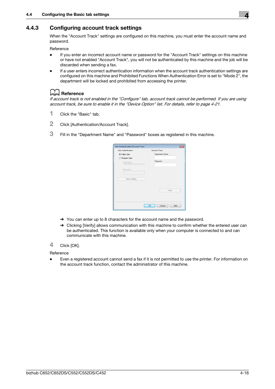 3 configuring account track settings, Configuring account track settings -16 | Konica Minolta BIZHUB C652DS User Manual | Page 47 / 73