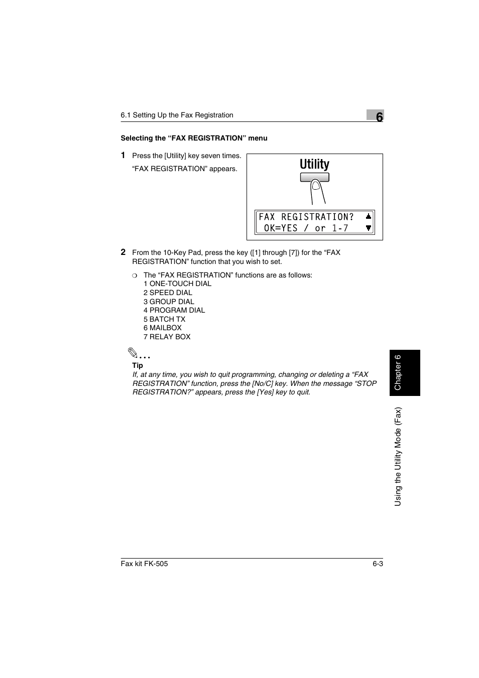 Selecting the “fax registration” menu, Selecting the “fax registration” menu -3 | Konica Minolta FK-505 User Manual | Page 102 / 190