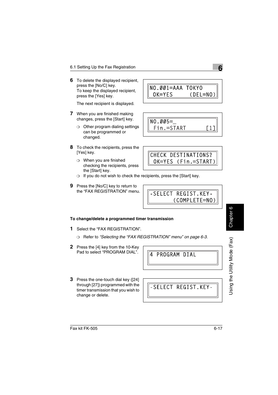 To change/delete a programmed timer transmission | Konica Minolta FK-505 User Manual | Page 116 / 190