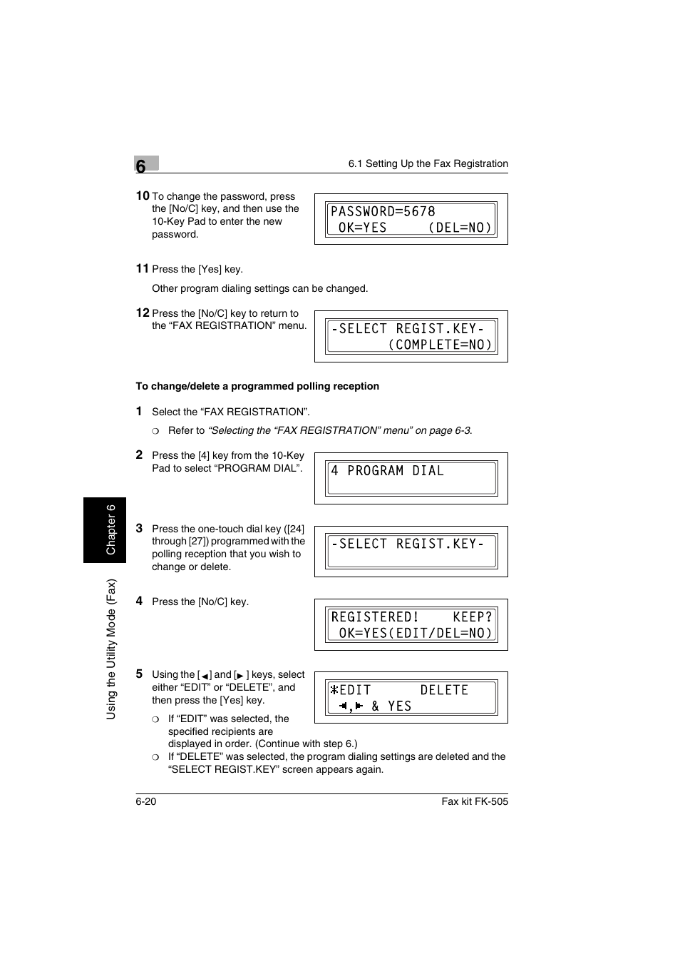 To change/delete a programmed polling reception | Konica Minolta FK-505 User Manual | Page 119 / 190