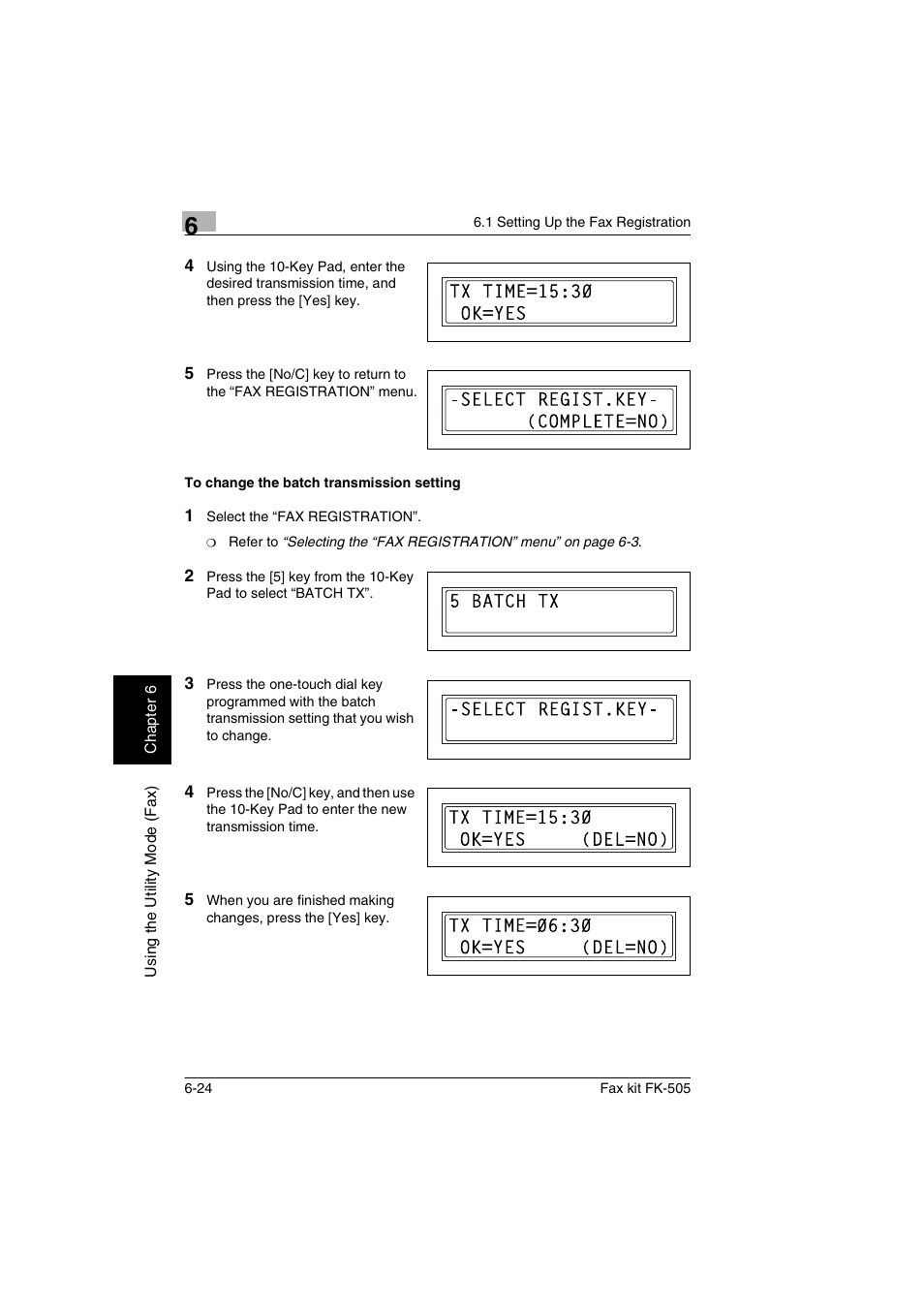 To change the batch transmission setting, To change the batch transmission setting -24 | Konica Minolta FK-505 User Manual | Page 123 / 190