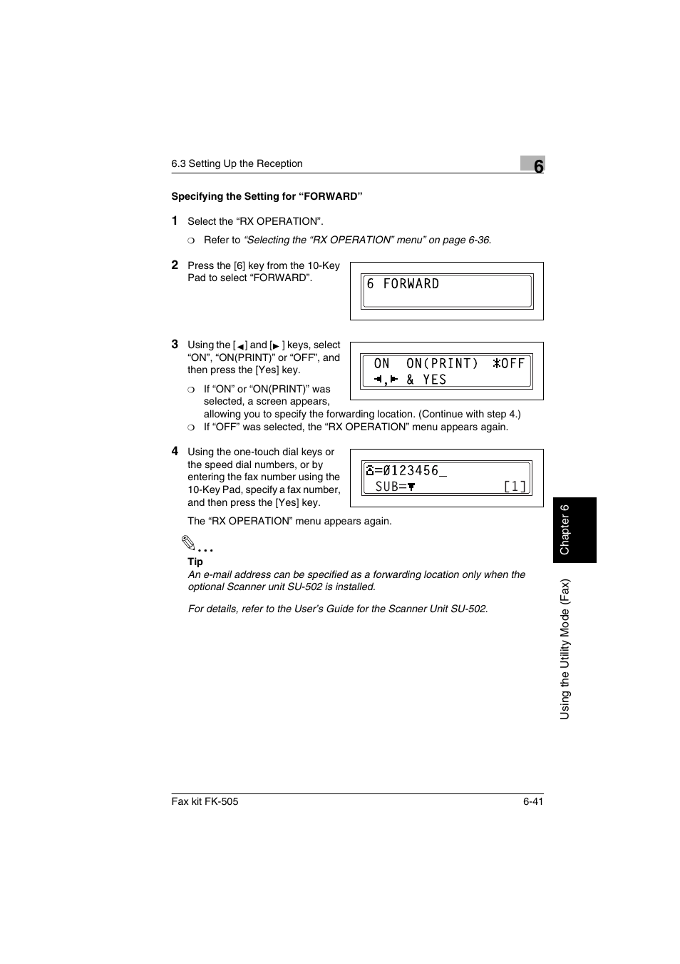 Specifying the setting for “forward, Specifying the setting for “forward” -41 | Konica Minolta FK-505 User Manual | Page 140 / 190