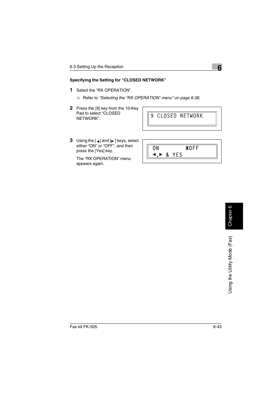 Specifying the setting for “closed network, Specifying the setting for “closed network” -43 | Konica Minolta FK-505 User Manual | Page 142 / 190