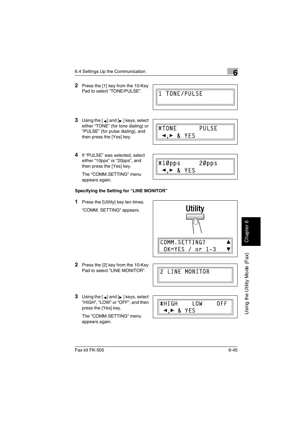 Specifying the setting for “line monitor, Specifying the setting for “line monitor” -45 | Konica Minolta FK-505 User Manual | Page 144 / 190