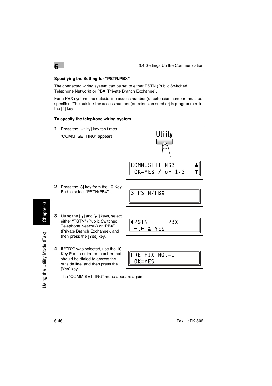 Specifying the setting for “pstn/pbx, To specify the telephone wiring system, P. 6-46) | Konica Minolta FK-505 User Manual | Page 145 / 190