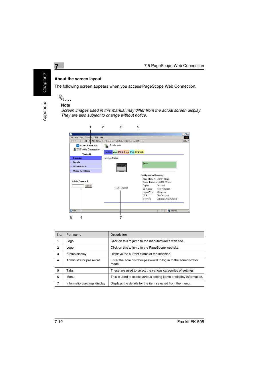 About the screen layout, About the screen layout -12 | Konica Minolta FK-505 User Manual | Page 167 / 190