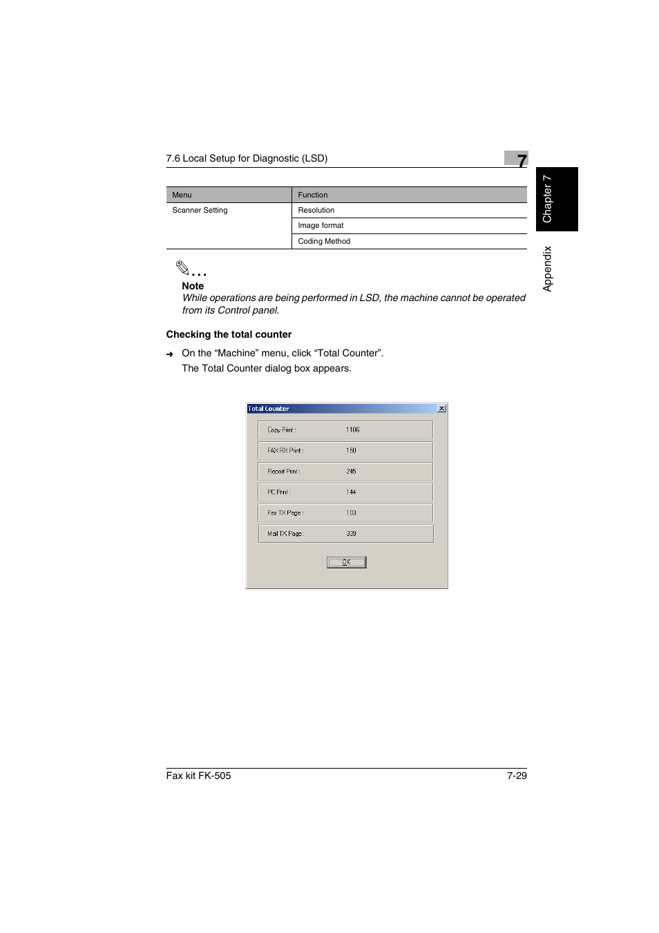 Checking the total counter, Checking the total counter -29 | Konica Minolta FK-505 User Manual | Page 184 / 190