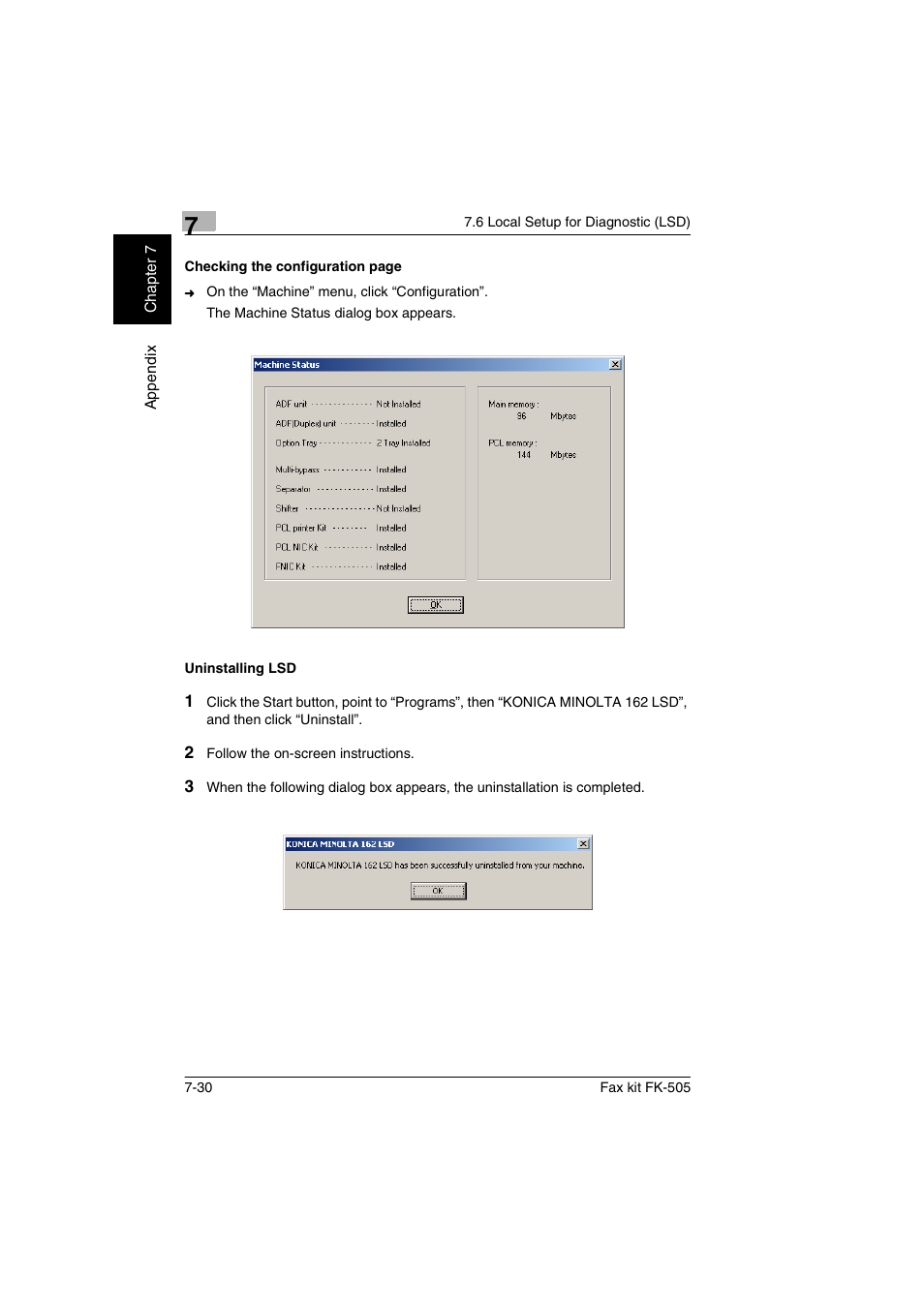 Uninstalling lsd | Konica Minolta FK-505 User Manual | Page 185 / 190