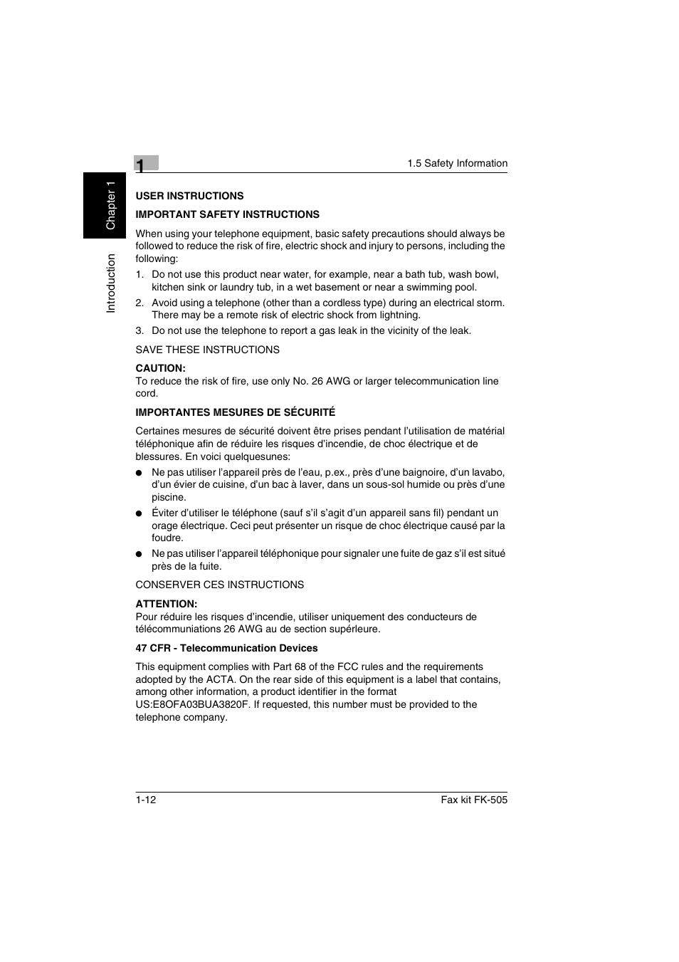 User instructions, User instructions -12 | Konica Minolta FK-505 User Manual | Page 23 / 190