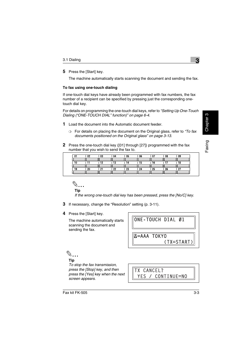 To fax using one-touch dialing, To fax using one-touch dialing -3 | Konica Minolta FK-505 User Manual | Page 42 / 190