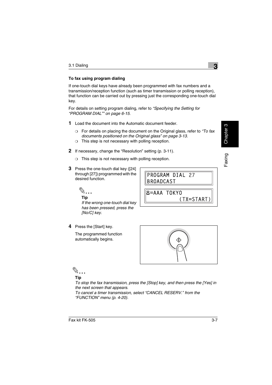 To fax using program dialing, To fax using program dialing -7 | Konica Minolta FK-505 User Manual | Page 46 / 190