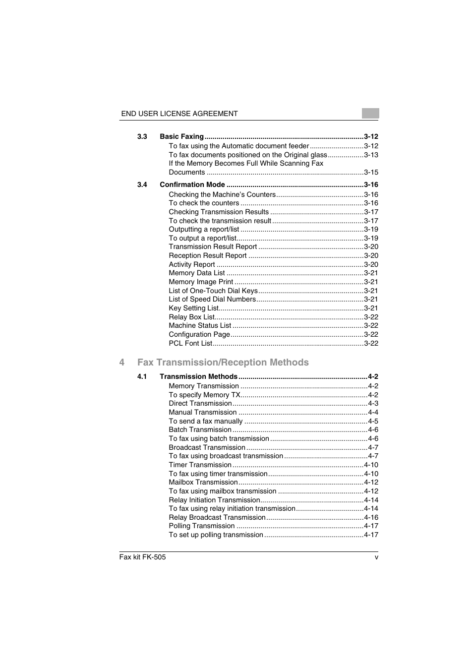 4fax transmission/reception methods | Konica Minolta FK-505 User Manual | Page 6 / 190