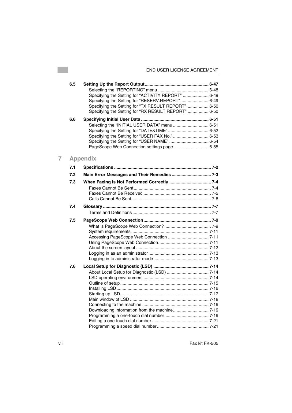7appendix | Konica Minolta FK-505 User Manual | Page 9 / 190