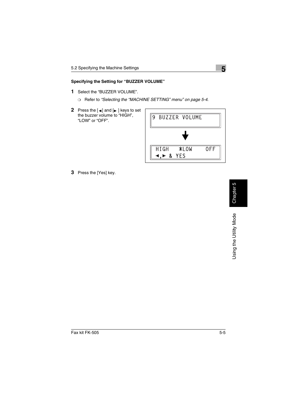 Specifying the setting for “buzzer volume, Specifying the setting for “buzzer volume” -5 | Konica Minolta FK-505 User Manual | Page 94 / 190