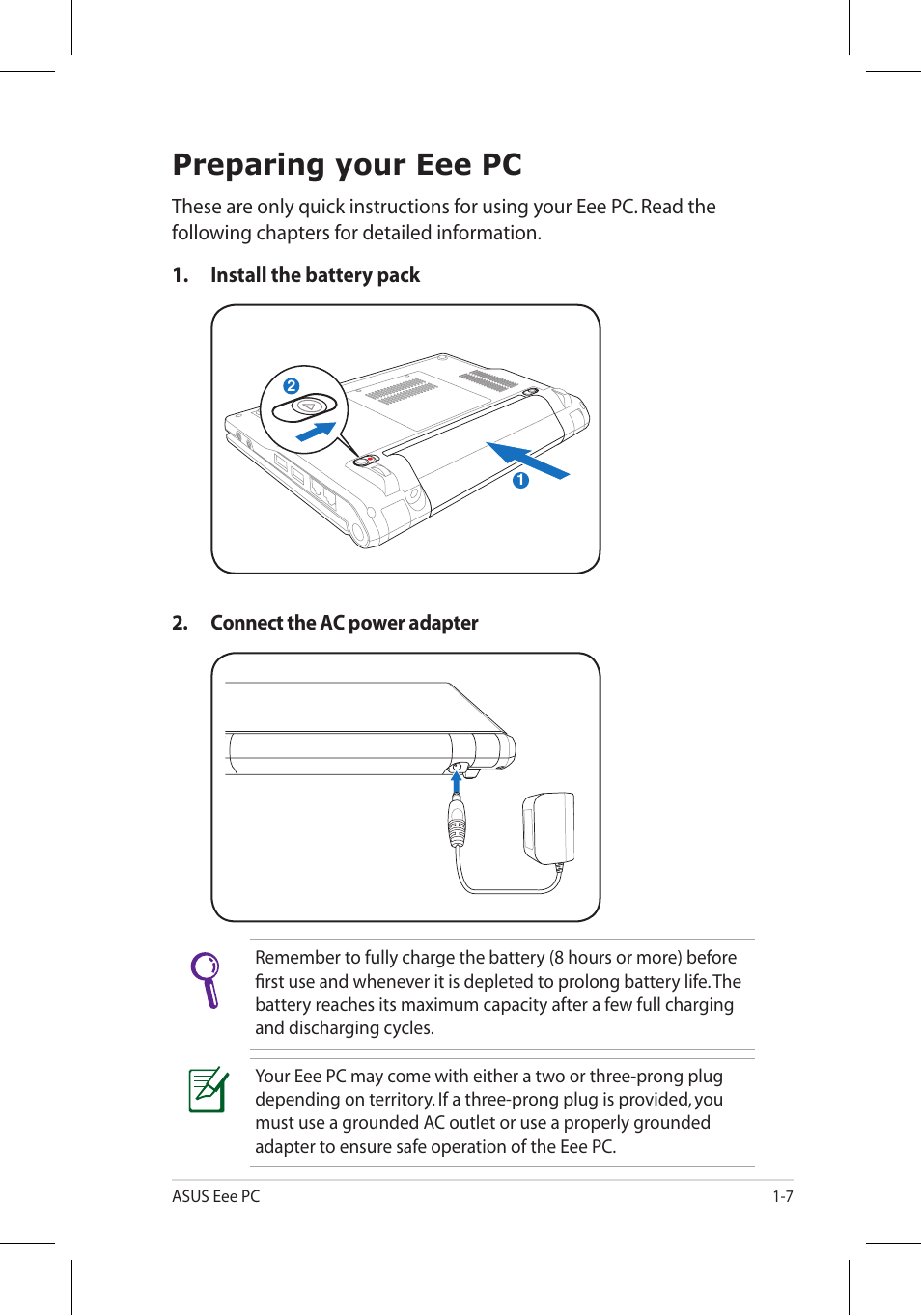 Preparing your eee pc | Asus 701SD User Manual | Page 11 / 66