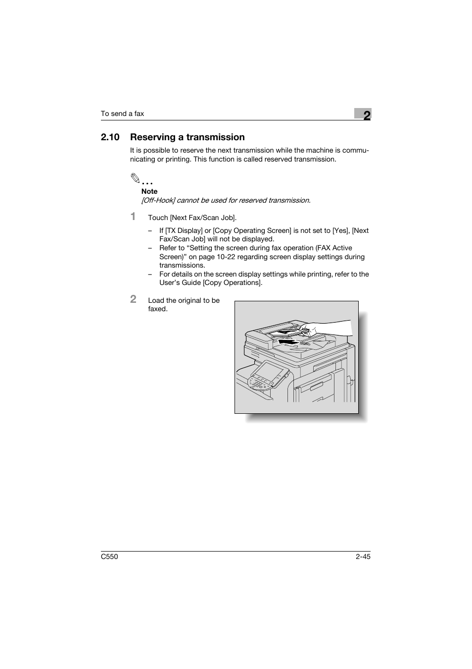 10 reserving a transmission, Reserving a transmission -45 | Konica Minolta bizhub C550 User Manual | Page 101 / 491