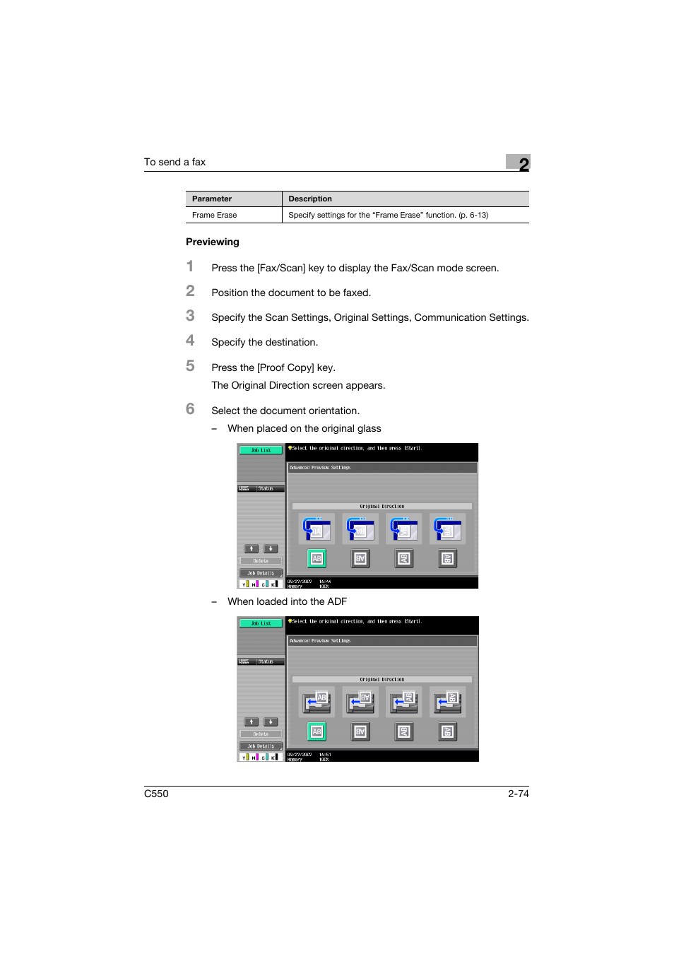 Previewing, Previewing -74 | Konica Minolta bizhub C550 User Manual | Page 130 / 491