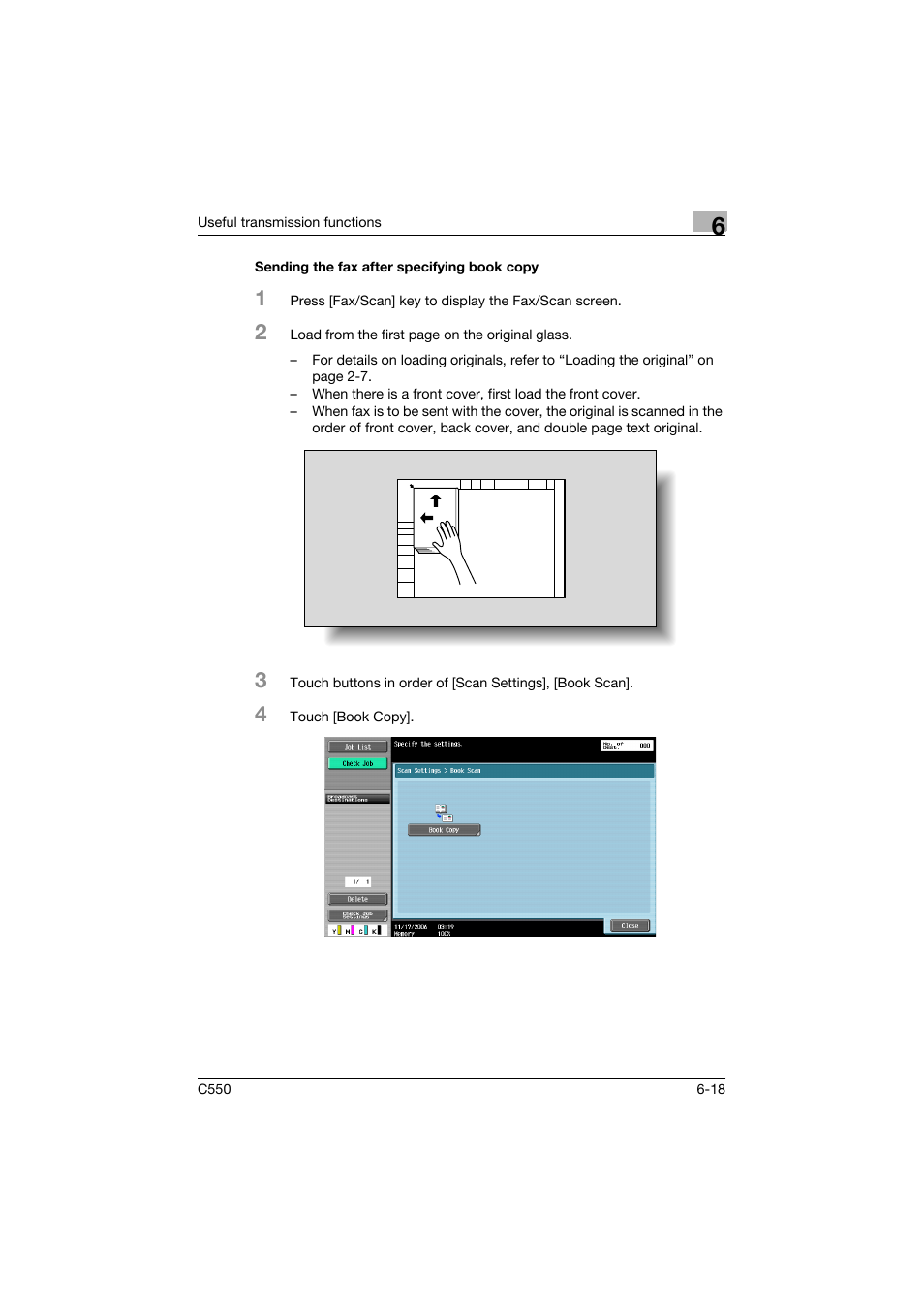 Sending the fax after specifying book copy, Sending the fax after specifying book copy -18 | Konica Minolta bizhub C550 User Manual | Page 177 / 491