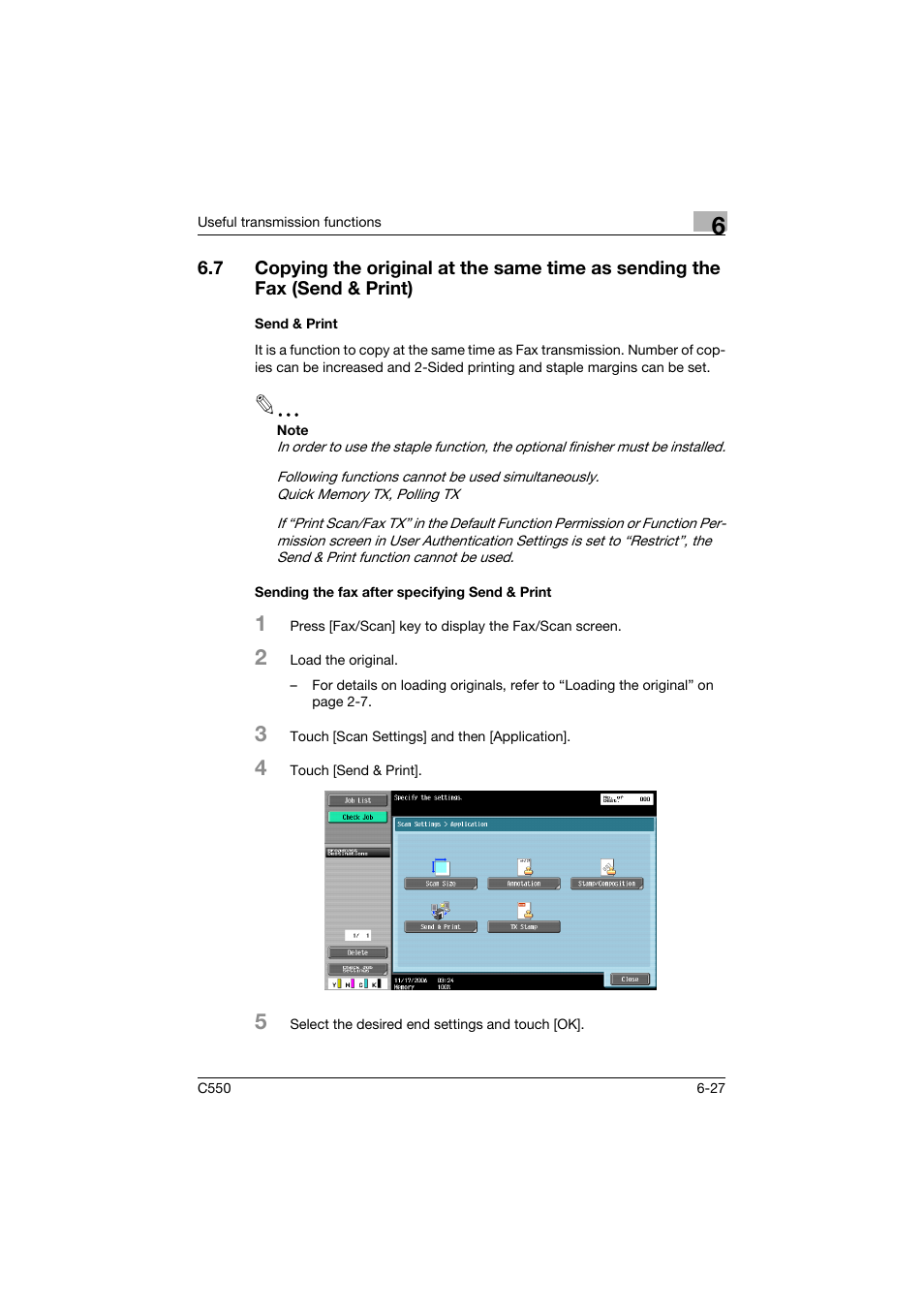 Send & print, Sending the fax after specifying send & print | Konica Minolta bizhub C550 User Manual | Page 186 / 491