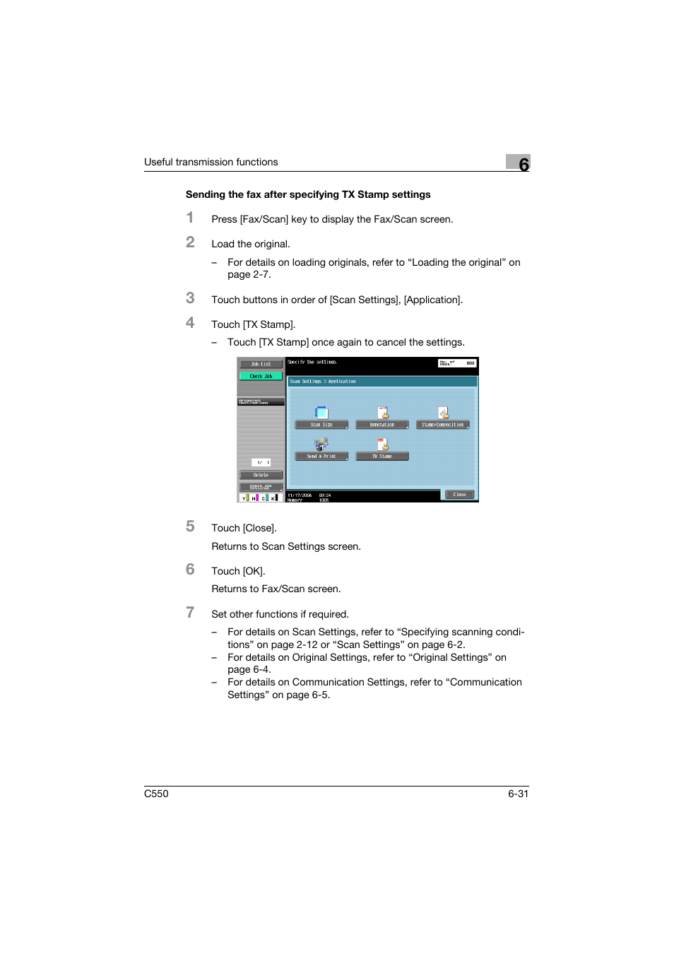 Sending the fax after specifying tx stamp settings | Konica Minolta bizhub C550 User Manual | Page 190 / 491