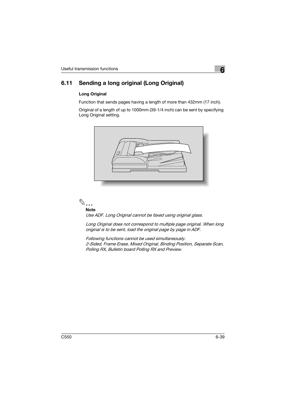 11 sending a long original (long original), Long original, Sending a long original (long original) -39 | Long original -39 | Konica Minolta bizhub C550 User Manual | Page 198 / 491