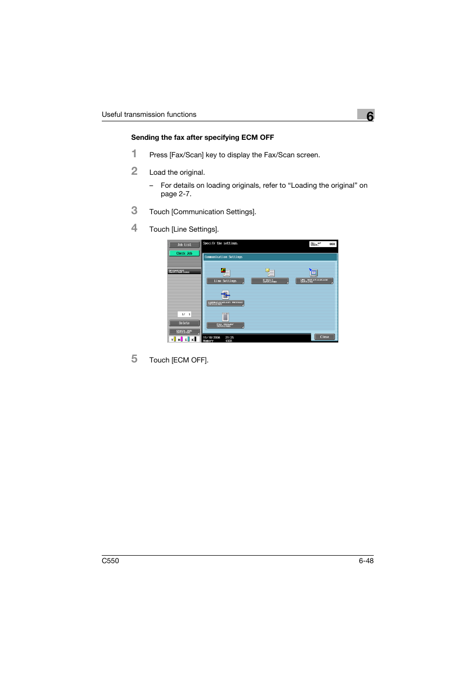 Sending the fax after specifying ecm off, Sending the fax after specifying ecm off -48 | Konica Minolta bizhub C550 User Manual | Page 207 / 491