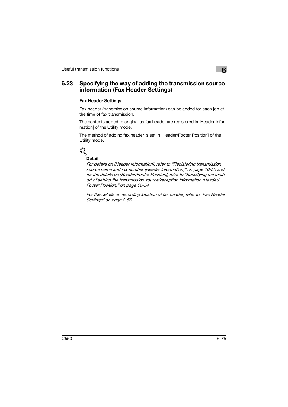 Fax header settings, Fax header settings -75 | Konica Minolta bizhub C550 User Manual | Page 234 / 491