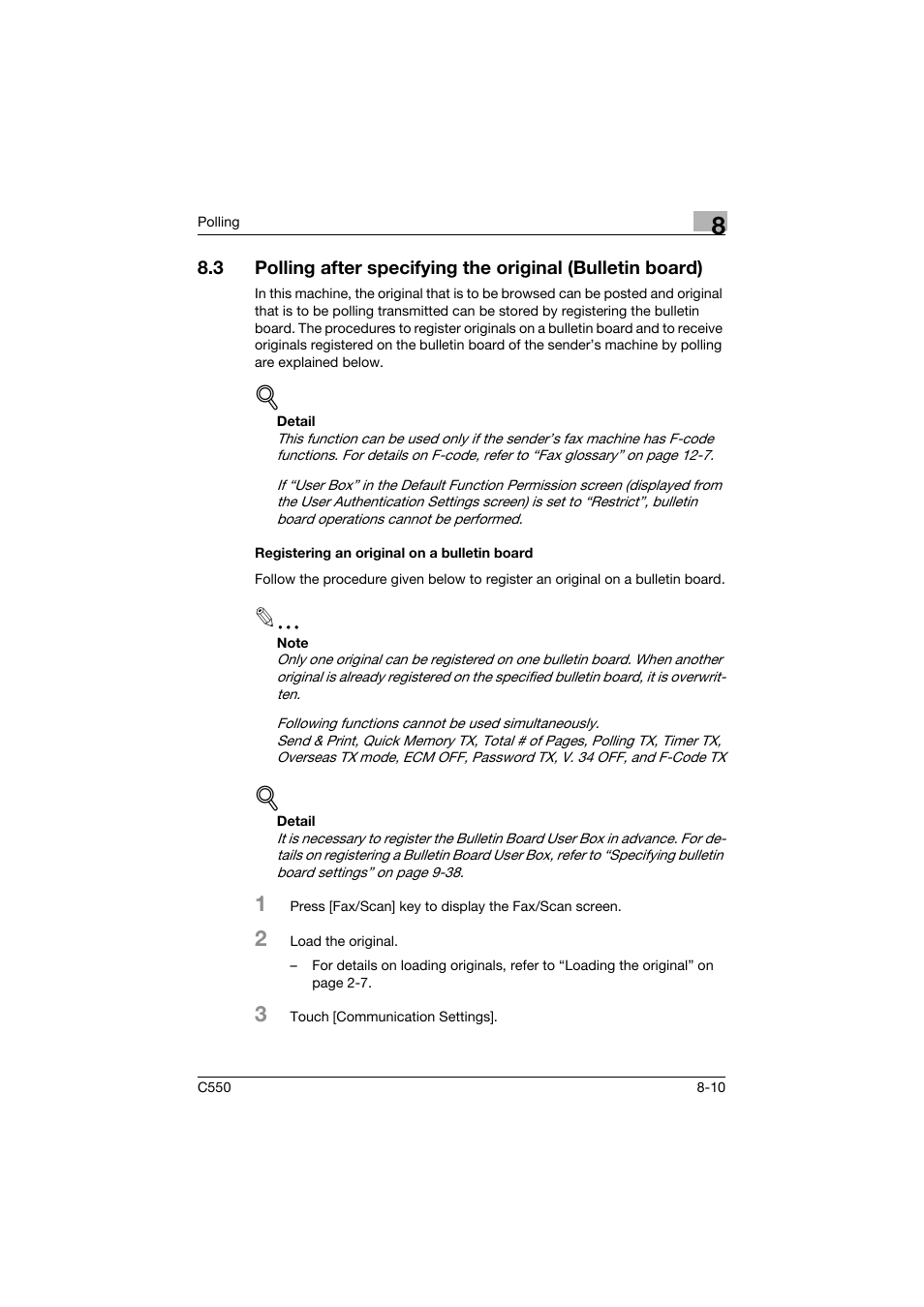 Registering an original on a bulletin board, Registering an original on a bulletin board -10 | Konica Minolta bizhub C550 User Manual | Page 253 / 491