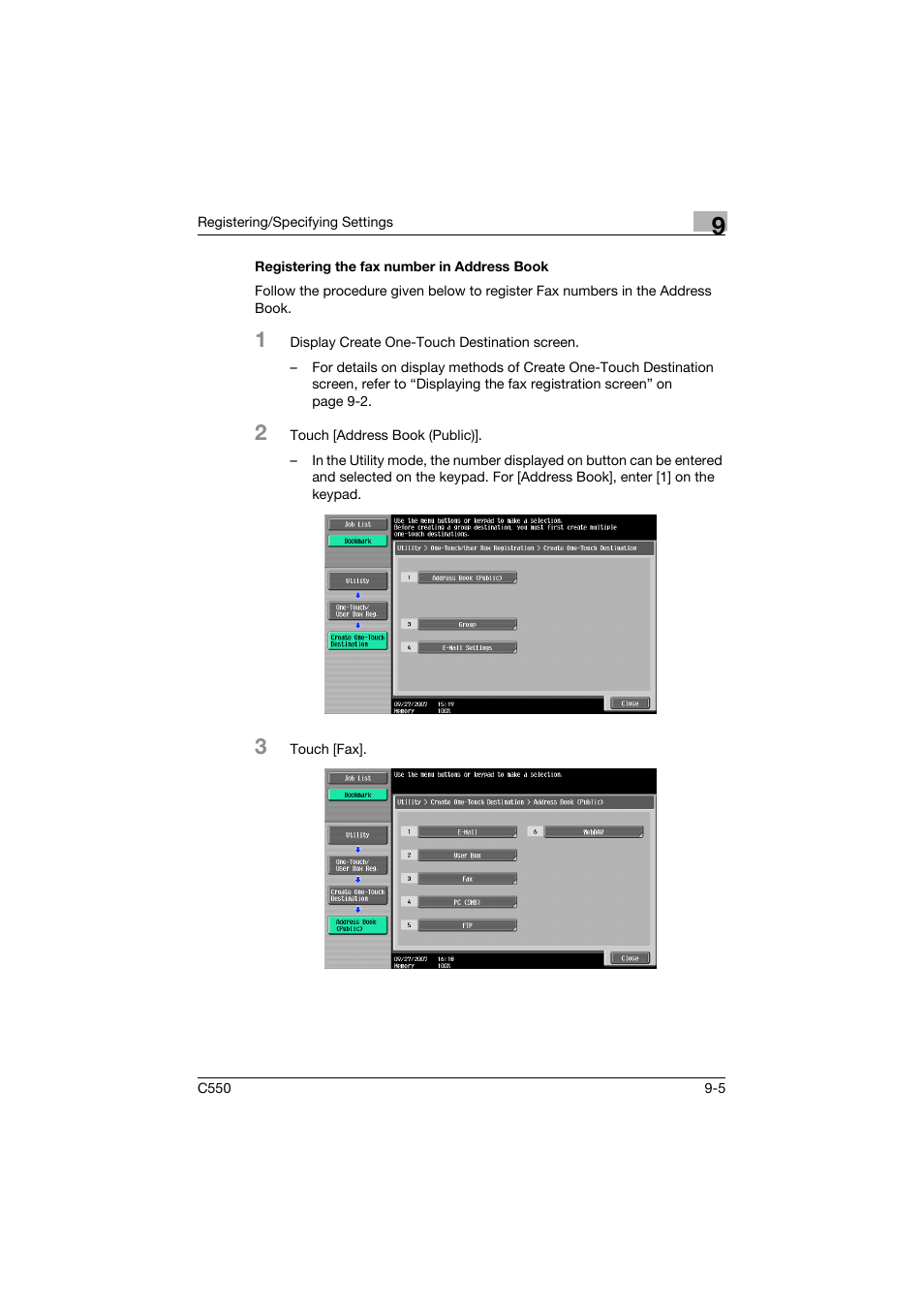 Registering the fax number in address book, Registering the fax number in address book -5 | Konica Minolta bizhub C550 User Manual | Page 265 / 491