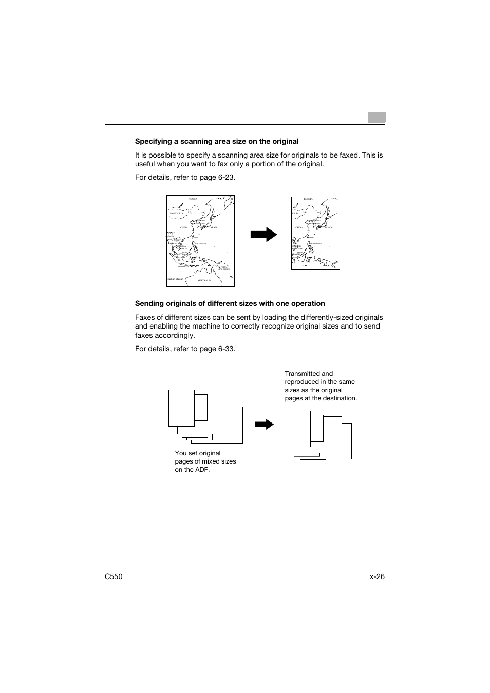 Specifying a scanning area size on the original | Konica Minolta bizhub C550 User Manual | Page 27 / 491