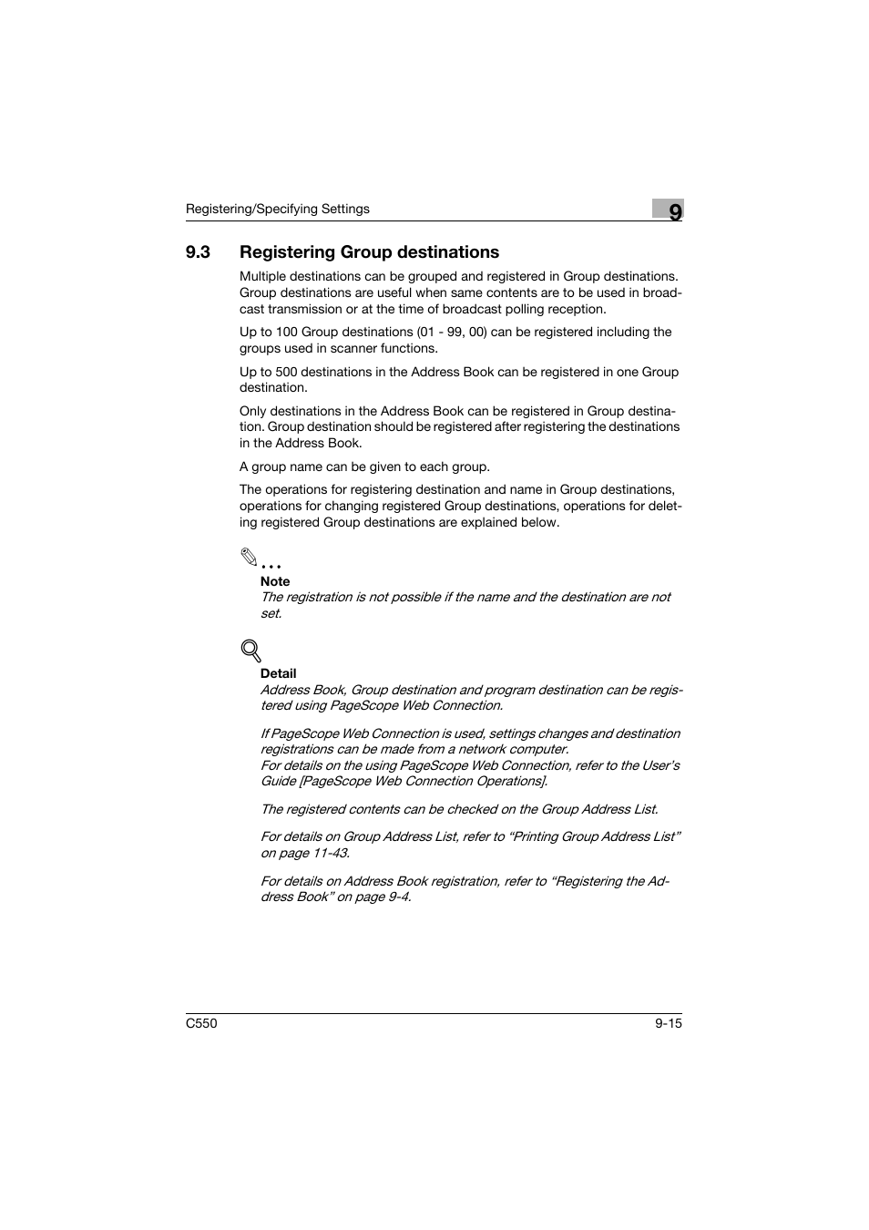 3 registering group destinations, Registering group destinations -15 | Konica Minolta bizhub C550 User Manual | Page 275 / 491