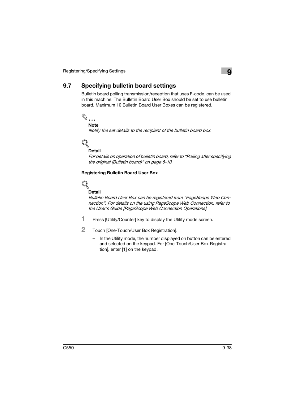 7 specifying bulletin board settings, Registering bulletin board user box, Specifying bulletin board settings -38 | Registering bulletin board user box -38 | Konica Minolta bizhub C550 User Manual | Page 298 / 491