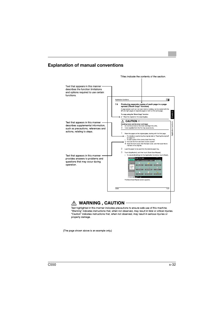 Explanation of manual conventions | Konica Minolta bizhub C550 User Manual | Page 33 / 491