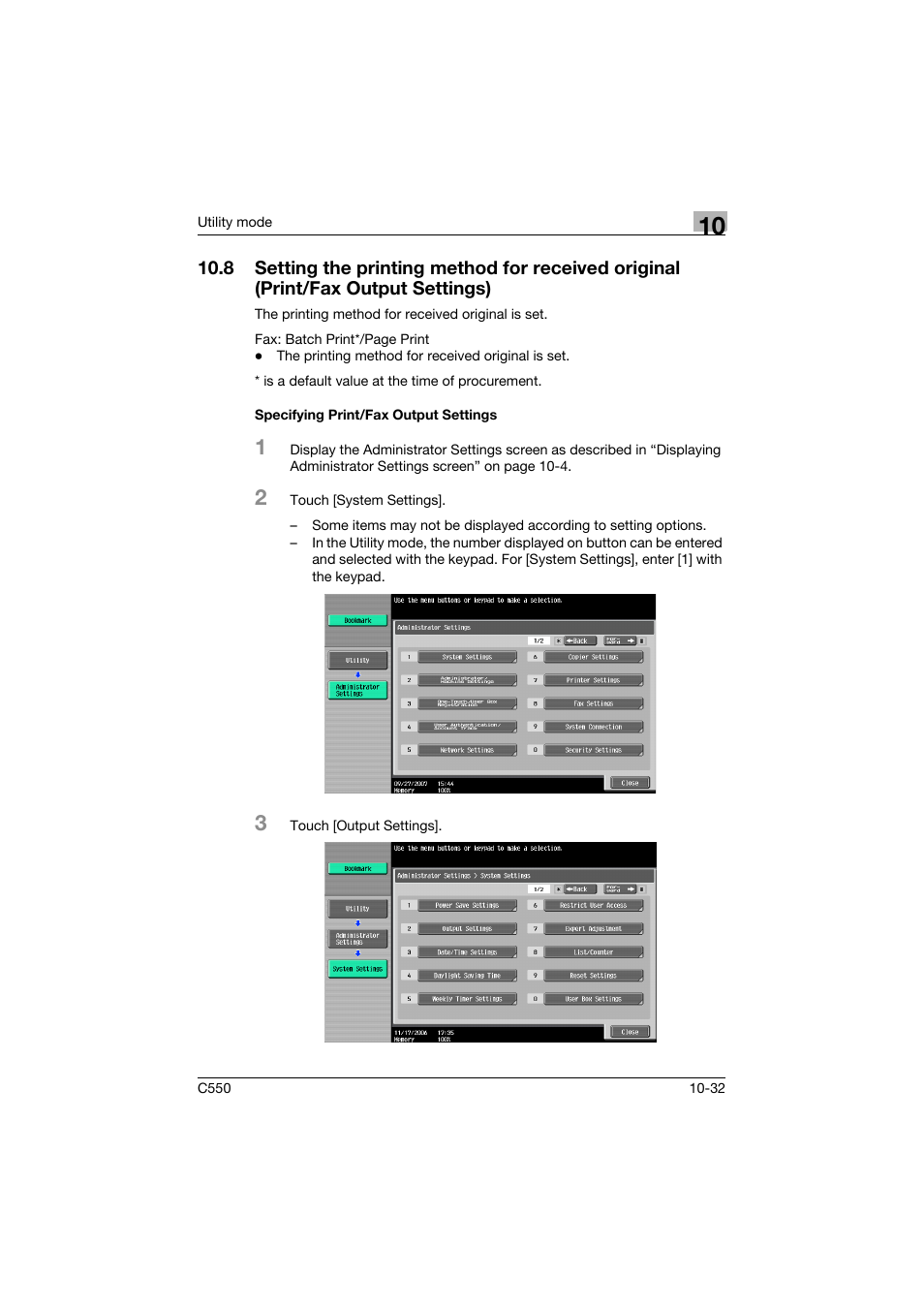 Specifying print/fax output settings, Specifying print/fax output settings -32 | Konica Minolta bizhub C550 User Manual | Page 338 / 491