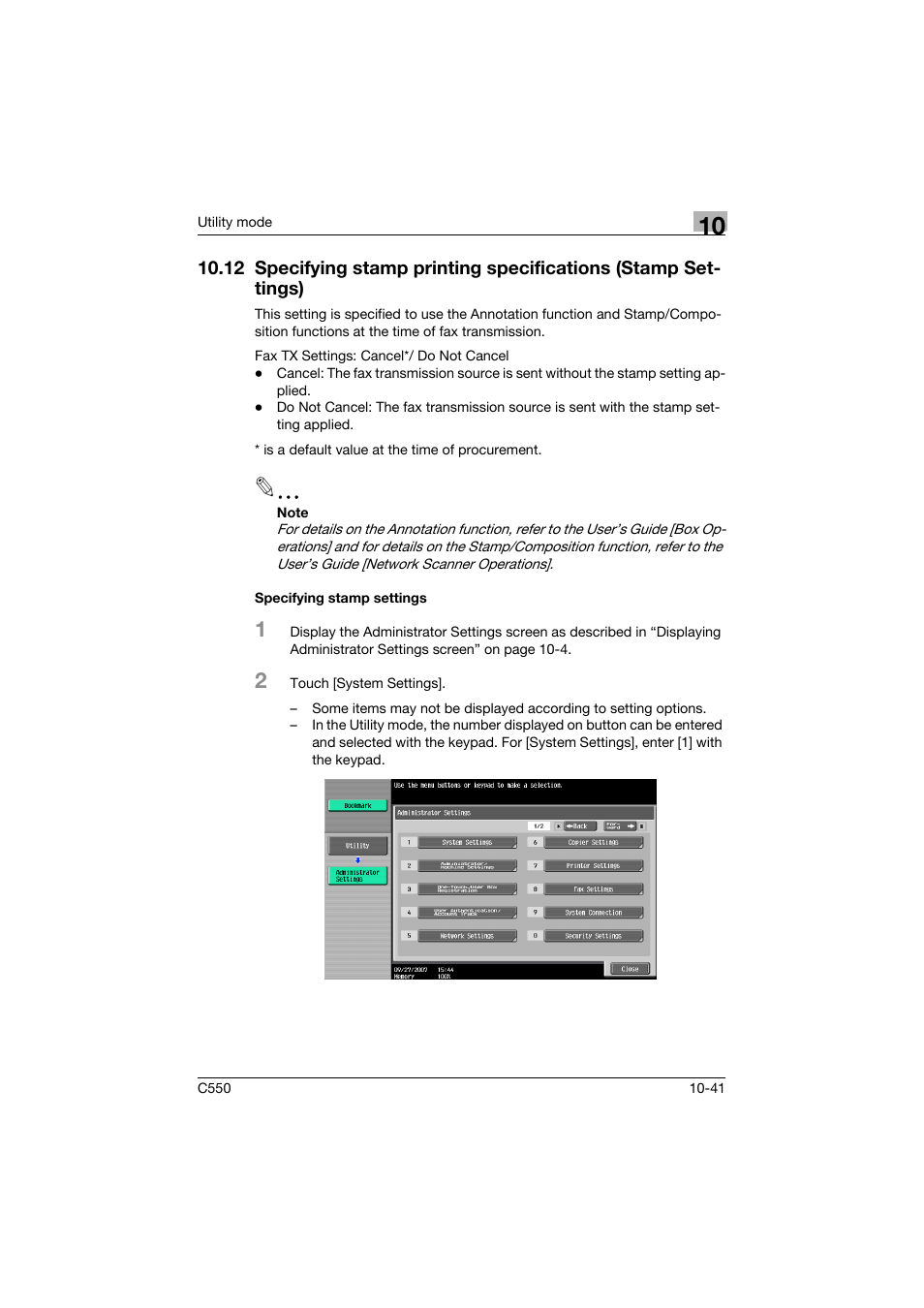 Specifying stamp settings, Specifying stamp settings -41 | Konica Minolta bizhub C550 User Manual | Page 347 / 491