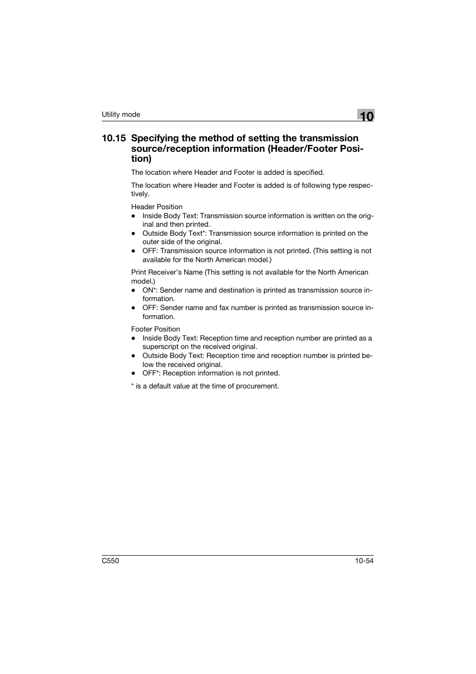 Reception information (header/footer position) -54 | Konica Minolta bizhub C550 User Manual | Page 360 / 491