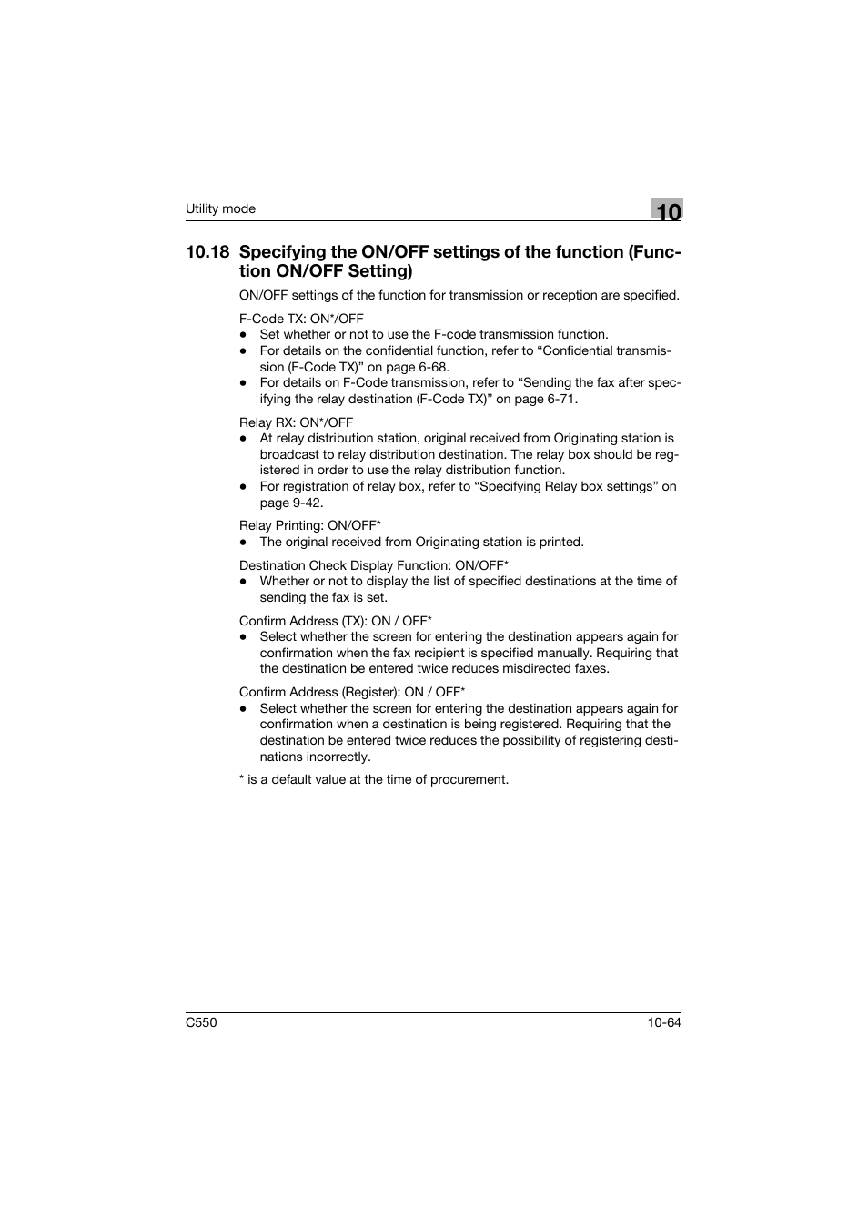 18 specifying the on/off settings of the function, Function on/off setting) -64 | Konica Minolta bizhub C550 User Manual | Page 370 / 491