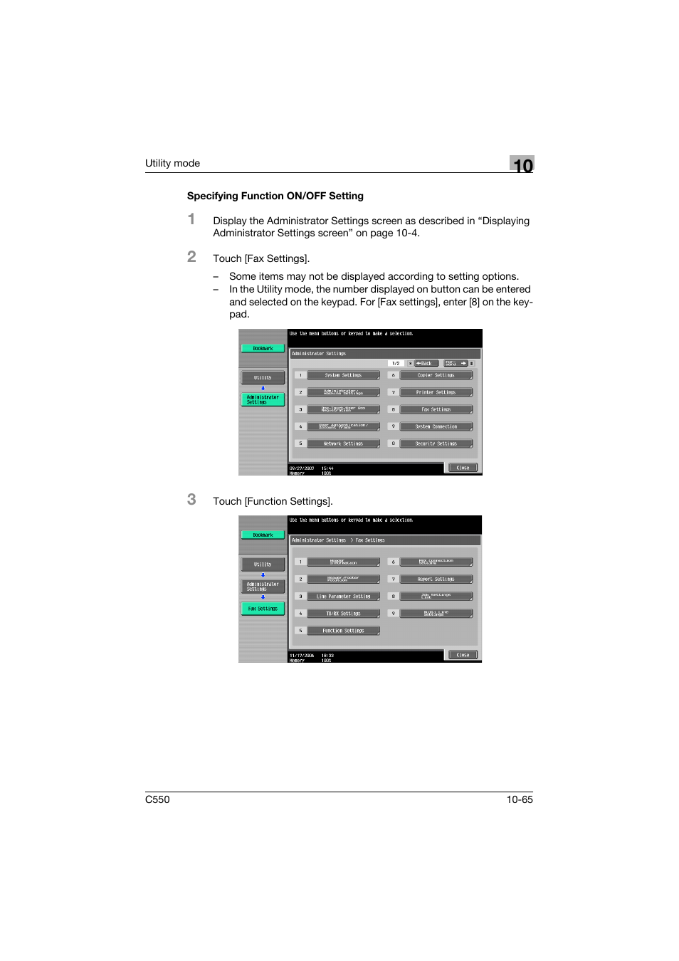 Specifying function on/off setting, Specifying function on/off setting -65 | Konica Minolta bizhub C550 User Manual | Page 371 / 491