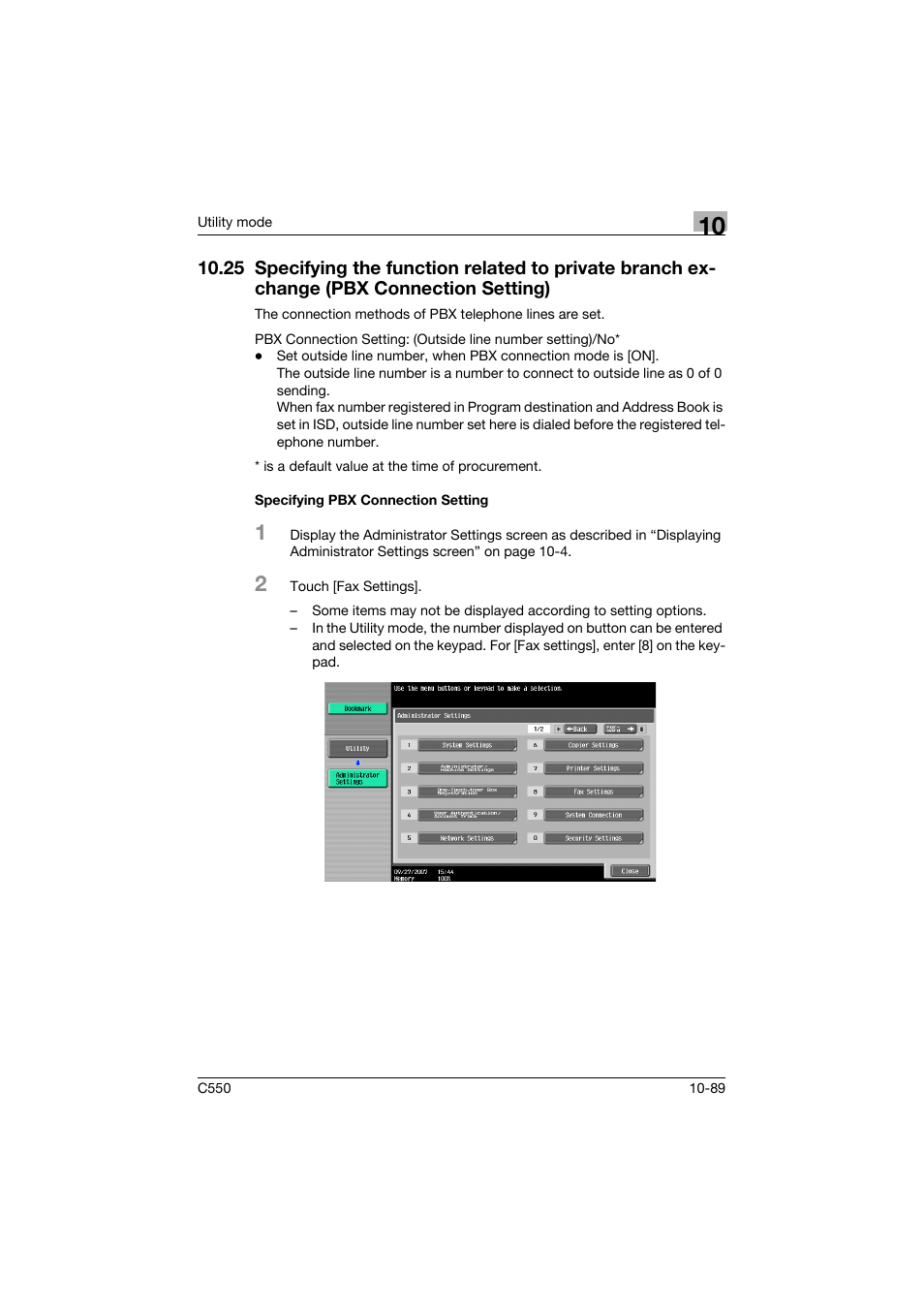 Specifying pbx connection setting, Pbx connection setting) -89, Specifying pbx connection setting -89 | Konica Minolta bizhub C550 User Manual | Page 395 / 491