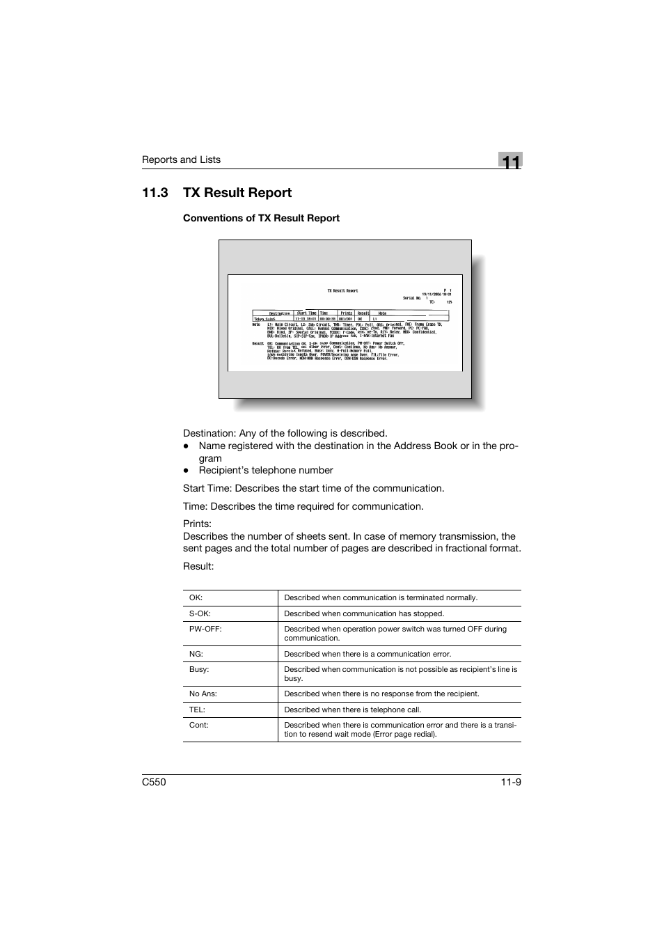 3 tx result report, Conventions of tx result report, Tx result report -9 | Conventions of tx result report -9 | Konica Minolta bizhub C550 User Manual | Page 431 / 491