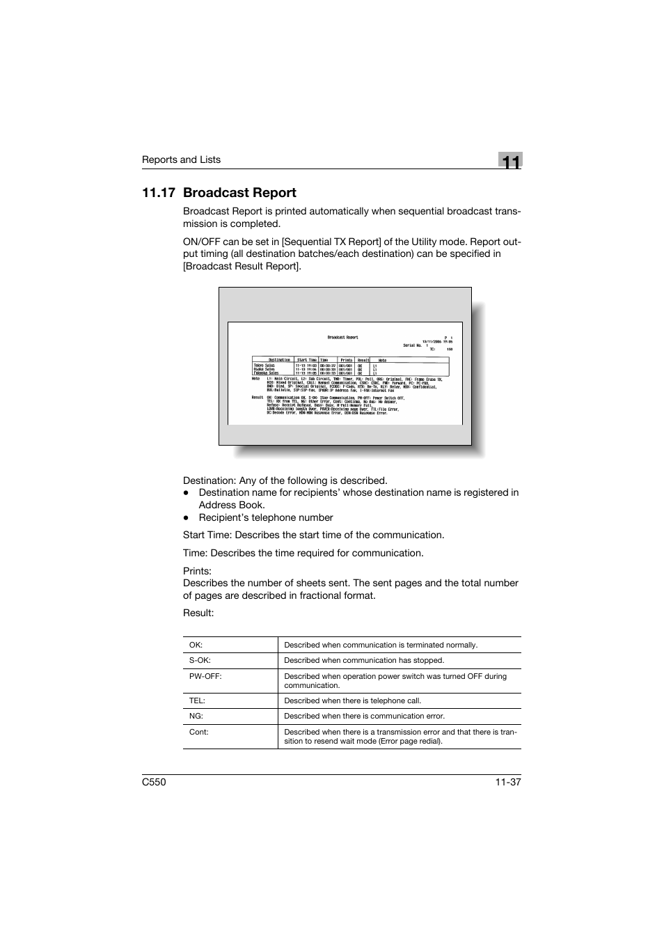 17 broadcast report, 17 broadcast report -37 | Konica Minolta bizhub C550 User Manual | Page 459 / 491