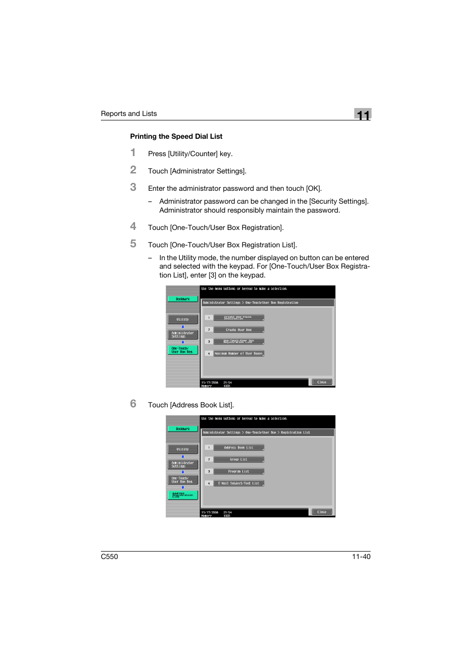 Printing the speed dial list, Printing the speed dial list -40 | Konica Minolta bizhub C550 User Manual | Page 462 / 491