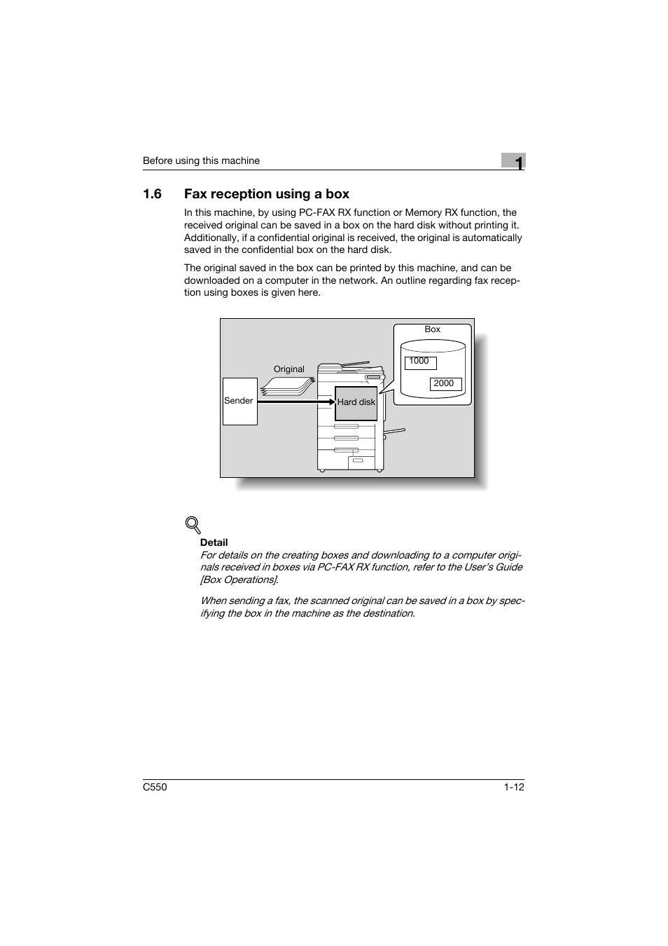 6 fax reception using a box, Fax reception using a box -12 | Konica Minolta bizhub C550 User Manual | Page 49 / 491