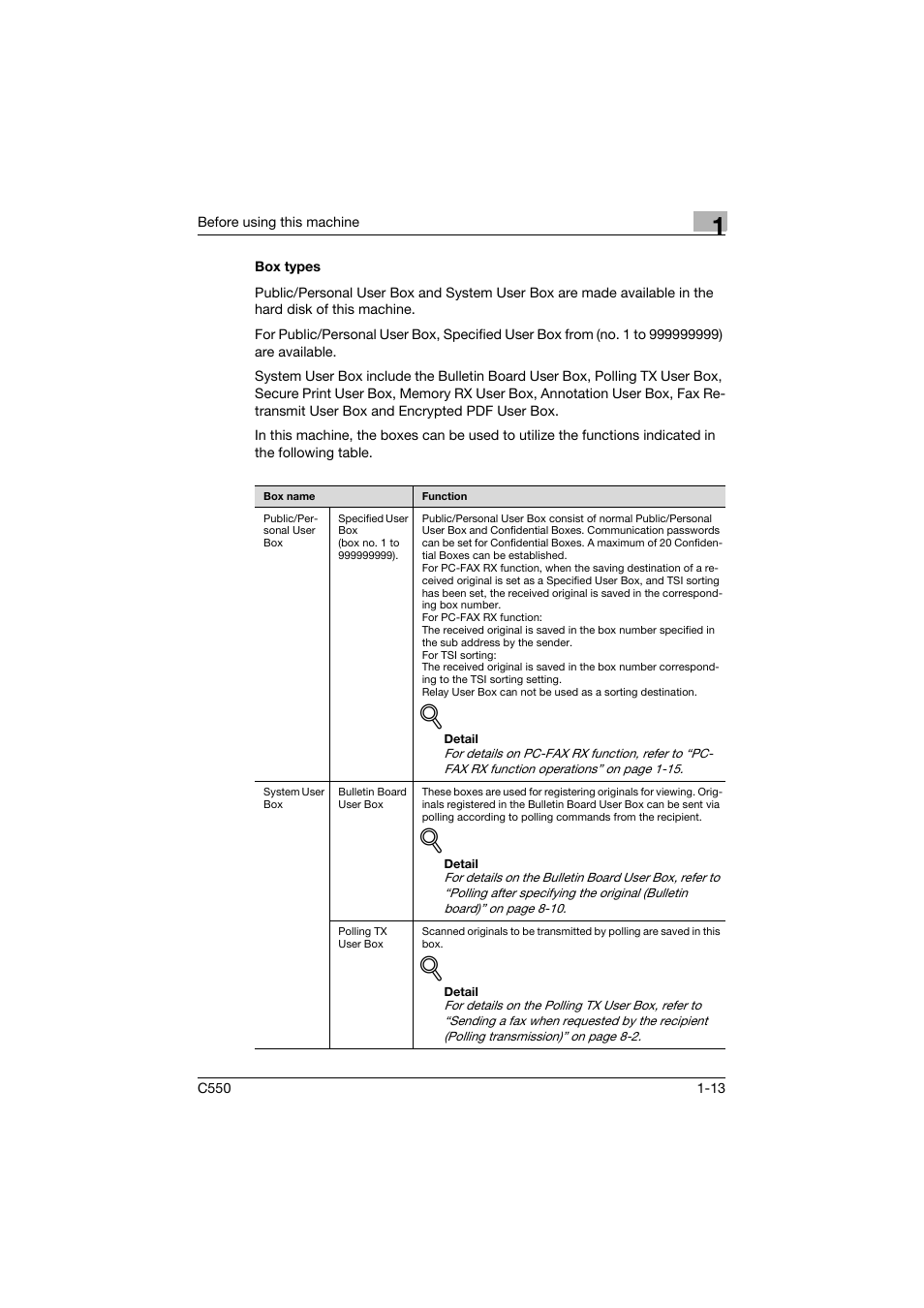 Box types, Box types -13 | Konica Minolta bizhub C550 User Manual | Page 50 / 491