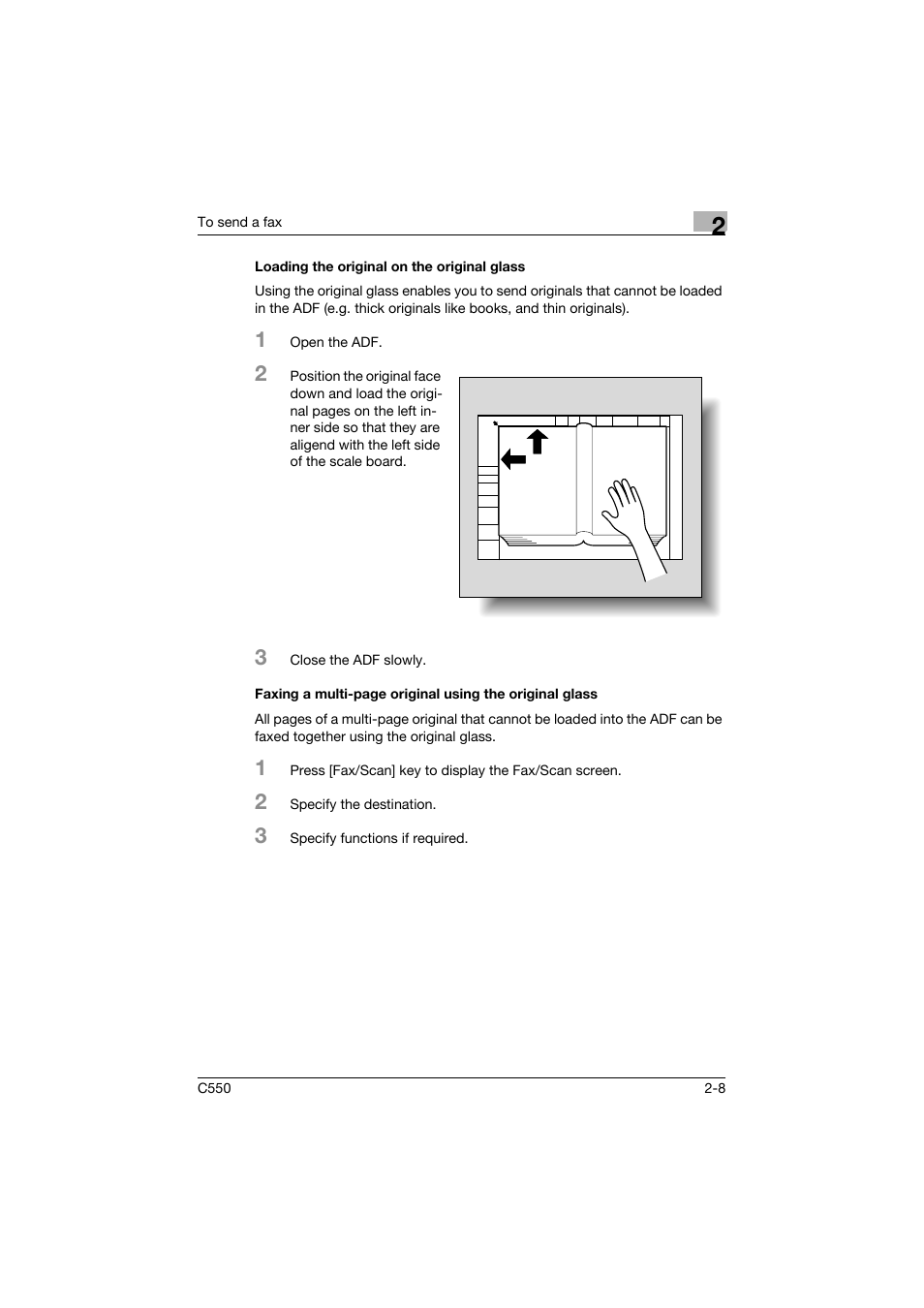 Loading the original on the original glass | Konica Minolta bizhub C550 User Manual | Page 64 / 491