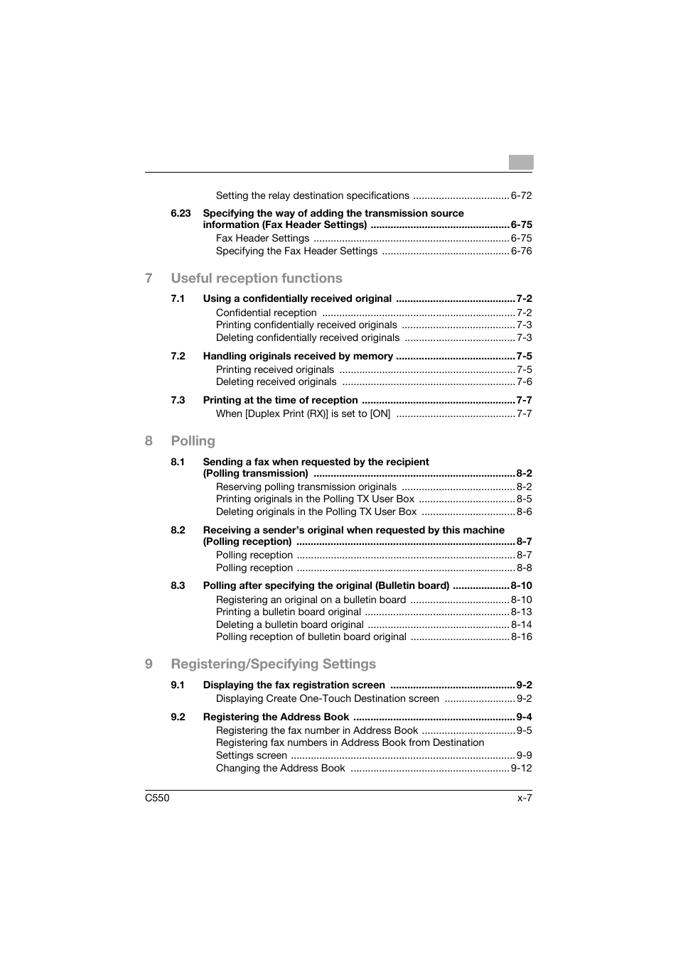 7useful reception functions, 8polling, 9registering/specifying settings | Konica Minolta bizhub C550 User Manual | Page 8 / 491