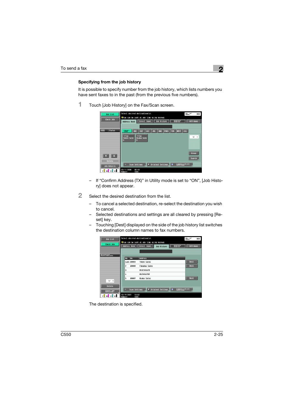 Specifying from the job history, Specifying from the job history -25 | Konica Minolta bizhub C550 User Manual | Page 81 / 491