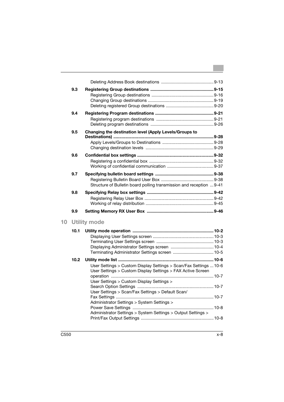 10 utility mode | Konica Minolta bizhub C550 User Manual | Page 9 / 491